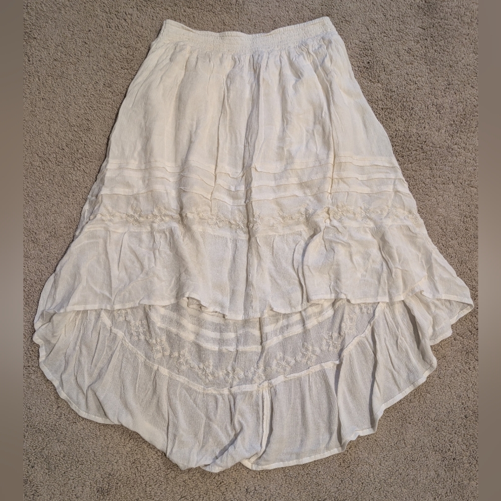 Honolulu Wahine White Tiered Boho High-Low Skirt M